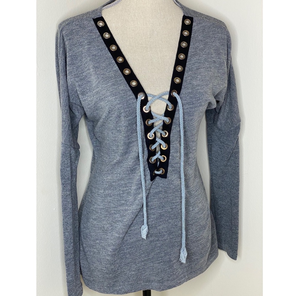 Grey Lace up sweater